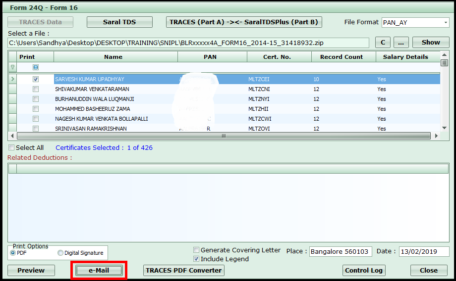 Form 16 Generation In Saral TDS - Request, Download And Merge With Part B