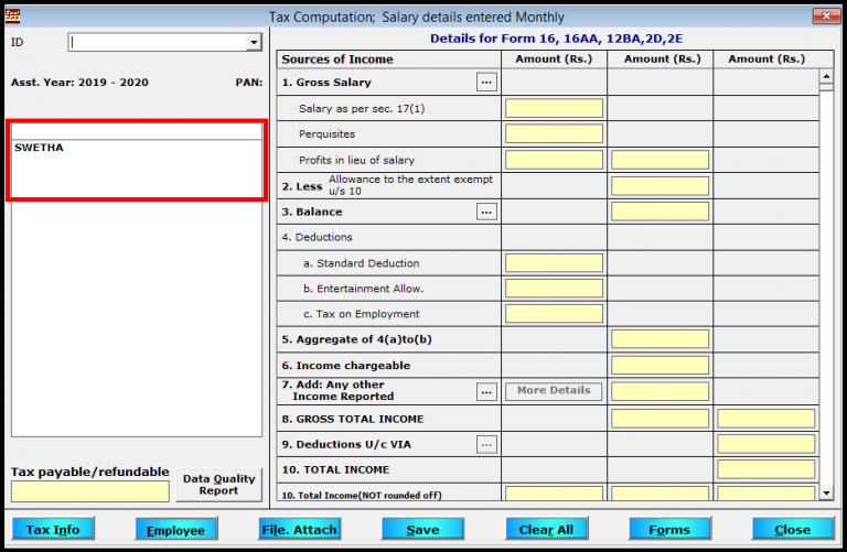 Salary Entry In Saral Tds For Tax Computation And Monthly Tds Deduction