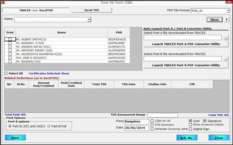 Form 16 Generation In Saral TDS - Request, Download And Merge With Part B